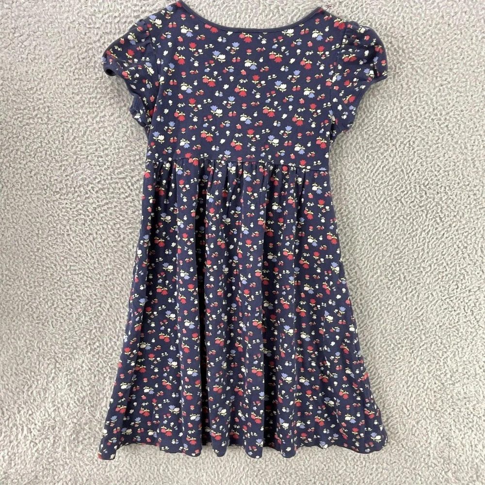 Gymboree Dress Girls 10 Blue Floral Fit & Flare Puff Sleeve Empire Waist Button